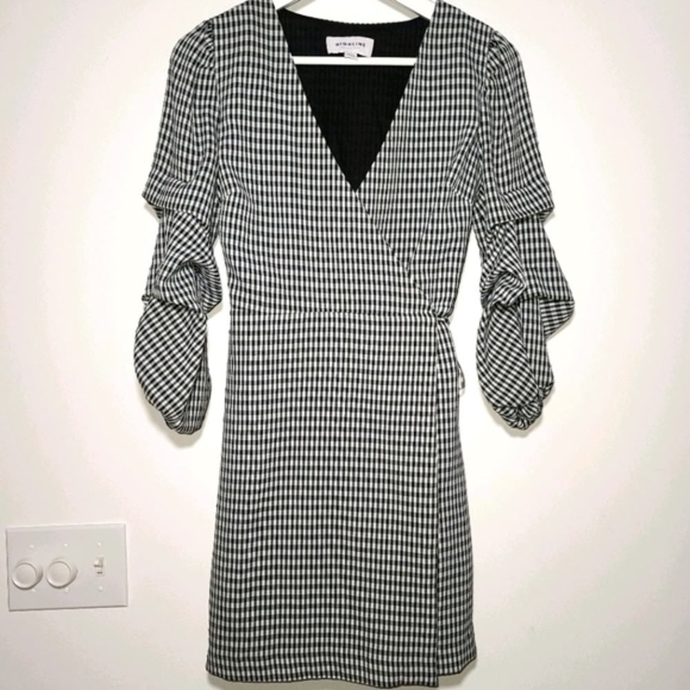 Highline Collective Gingham Wrap Dress Puff Sleeve
